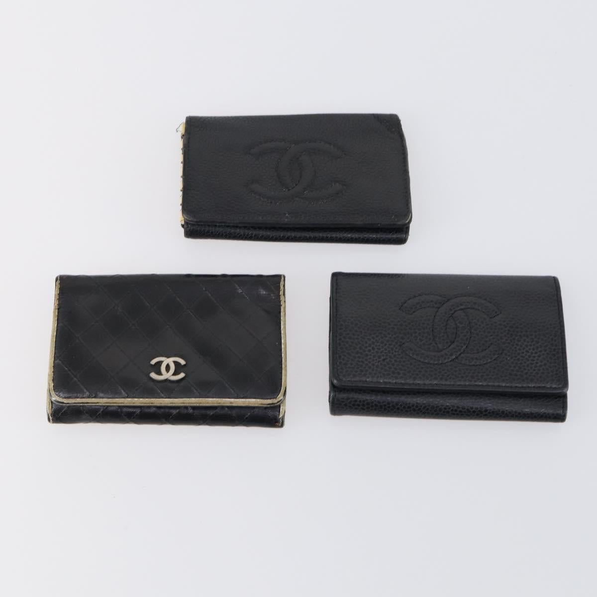 CHANEL Wallet Leather 6Set Black Blue CC Auth bs30040