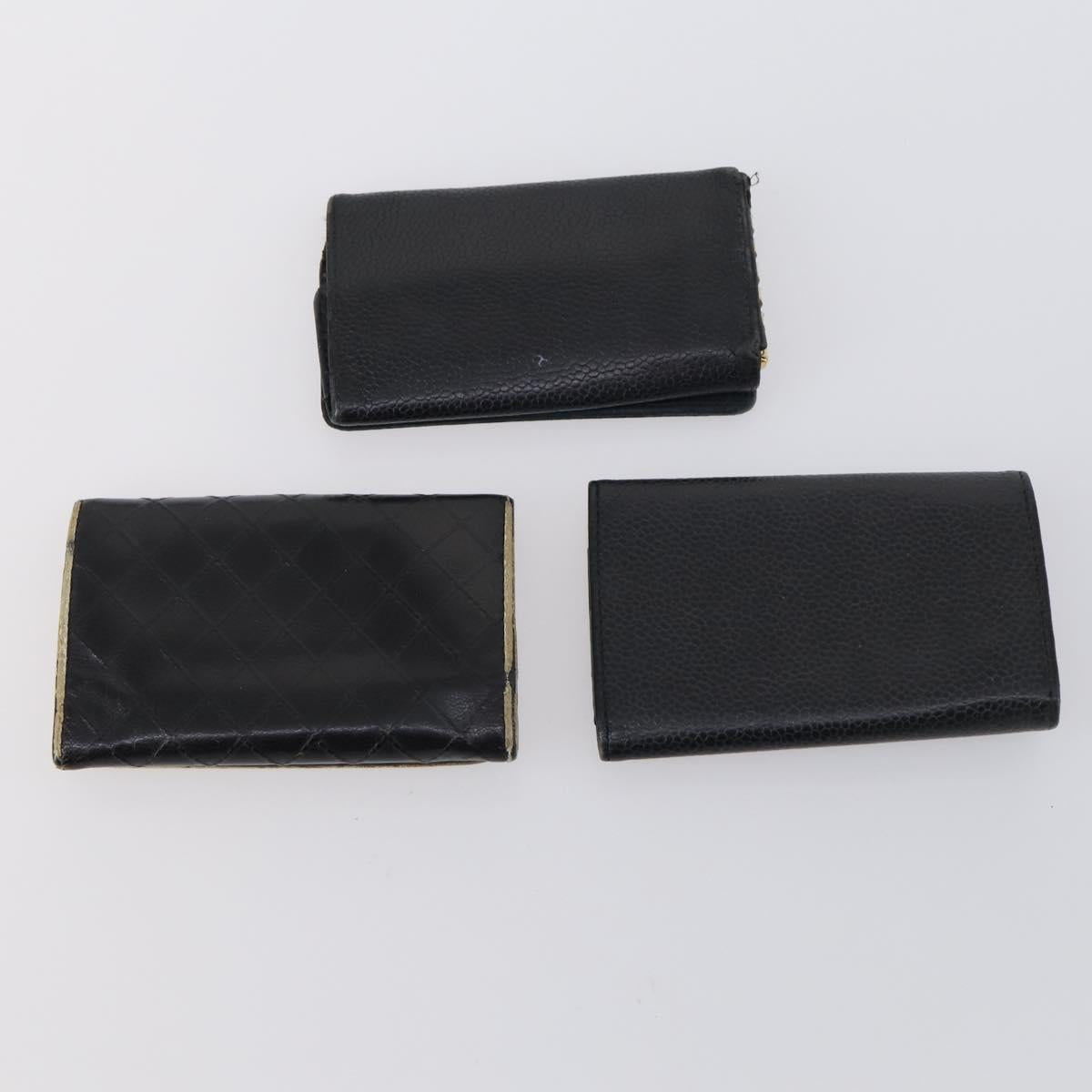 CHANEL Wallet Leather 6Set Black Blue CC Auth bs30040