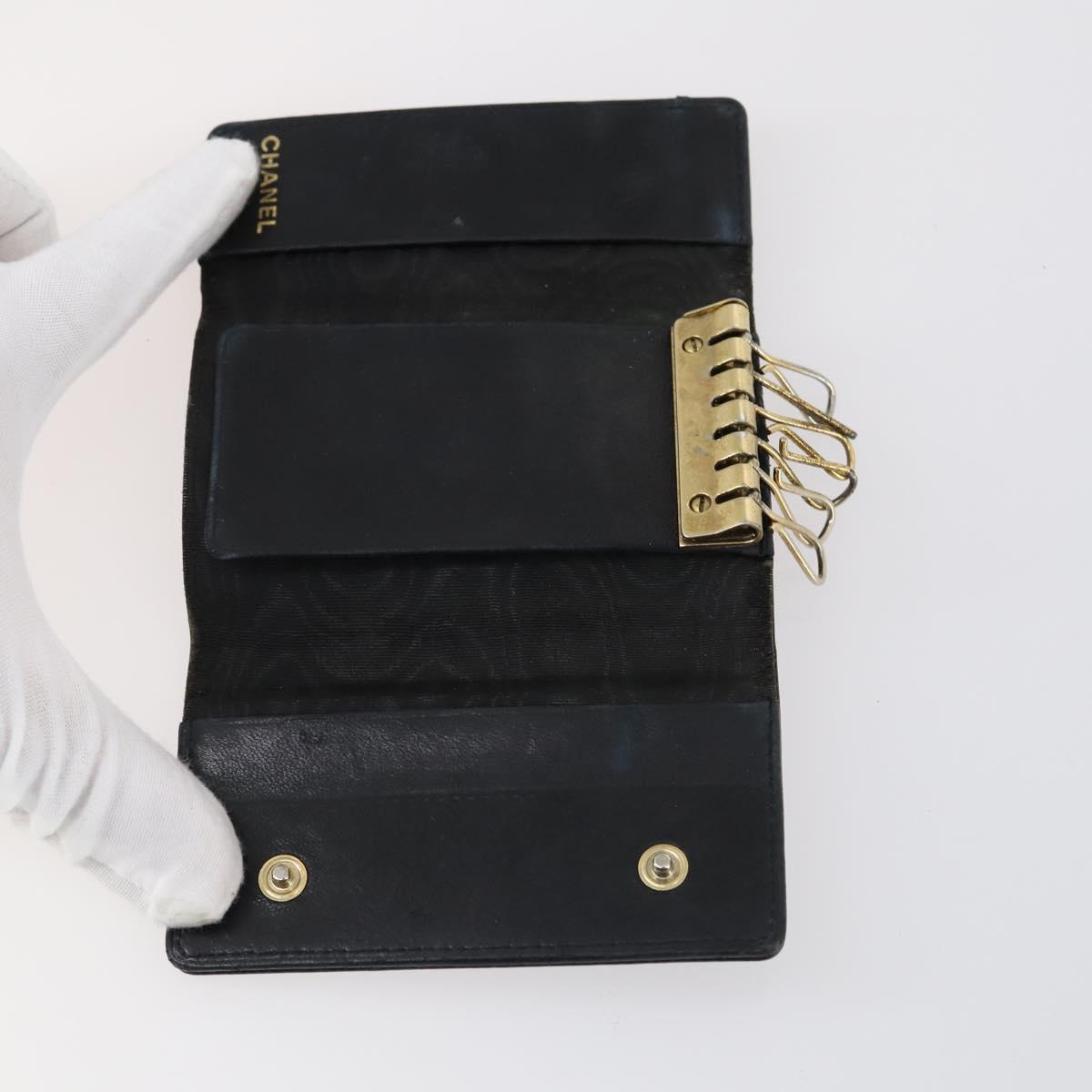 CHANEL Wallet Leather 6Set Black Blue CC Auth bs30040