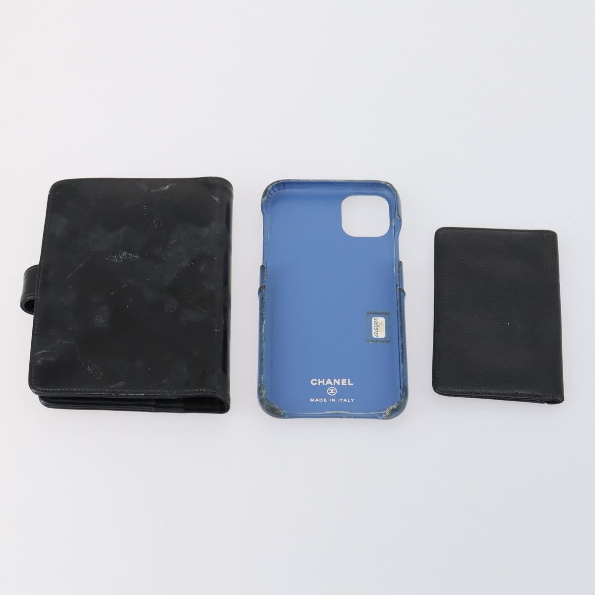 CHANEL Wallet Leather 6Set Black Blue CC Auth bs30040