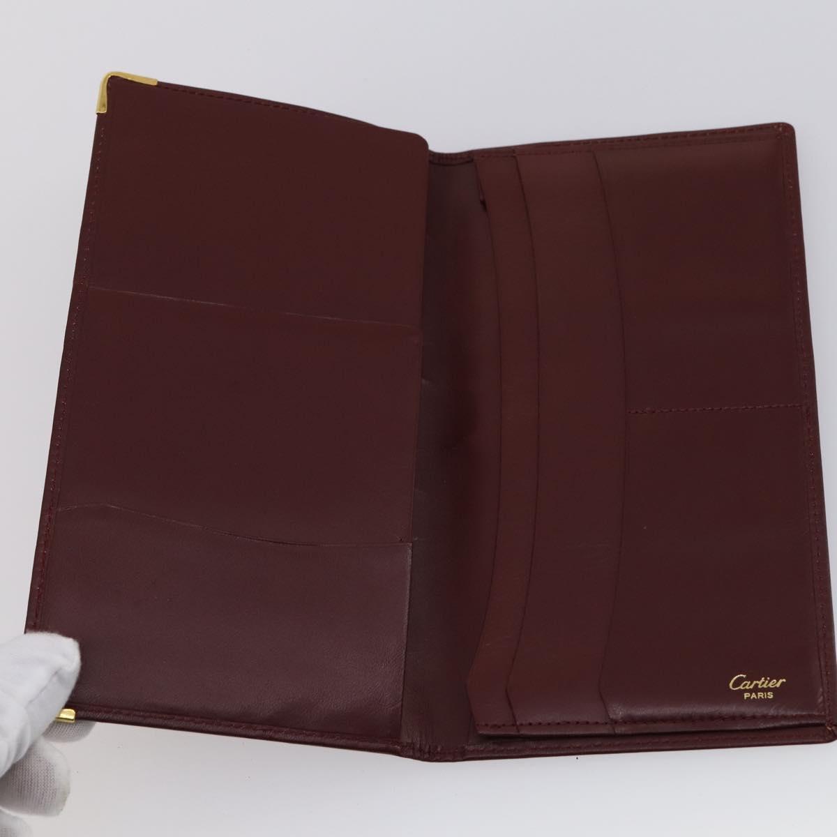 CARTIER Must Line Wallet Leather 13 Set Bordeaux Auth bs30041