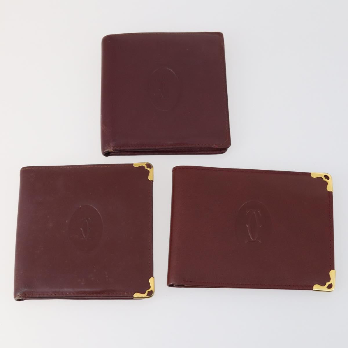 CARTIER Wallet Leather 10set Bordeaux Black Auth bs30042