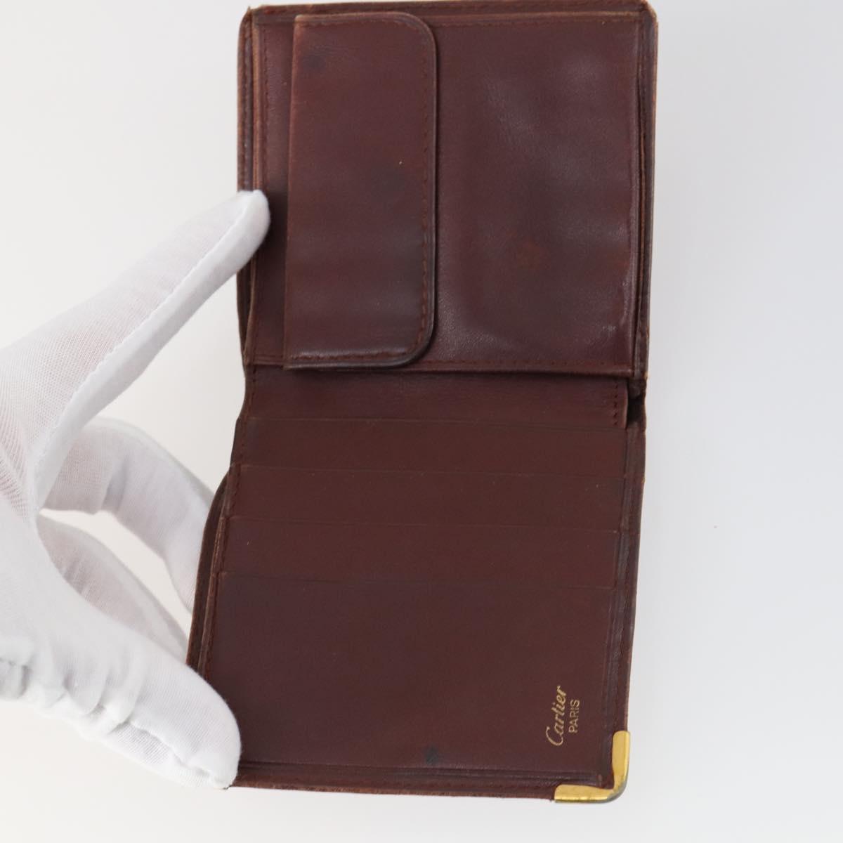 CARTIER Wallet Leather 10set Bordeaux Black Auth bs30042