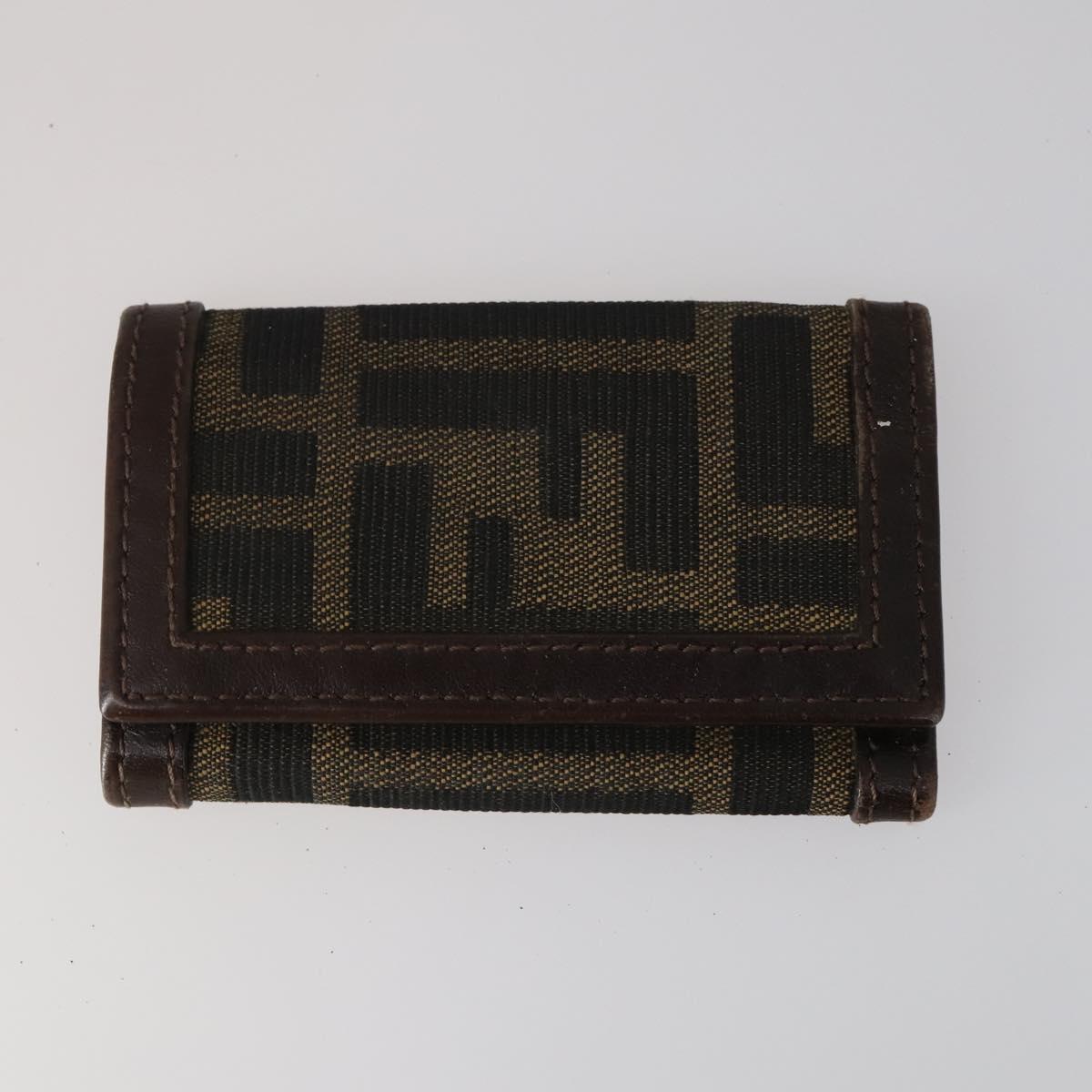 FENDI Pecan Canvas Wallet Leather 7Set Black Brown Auth bs30048