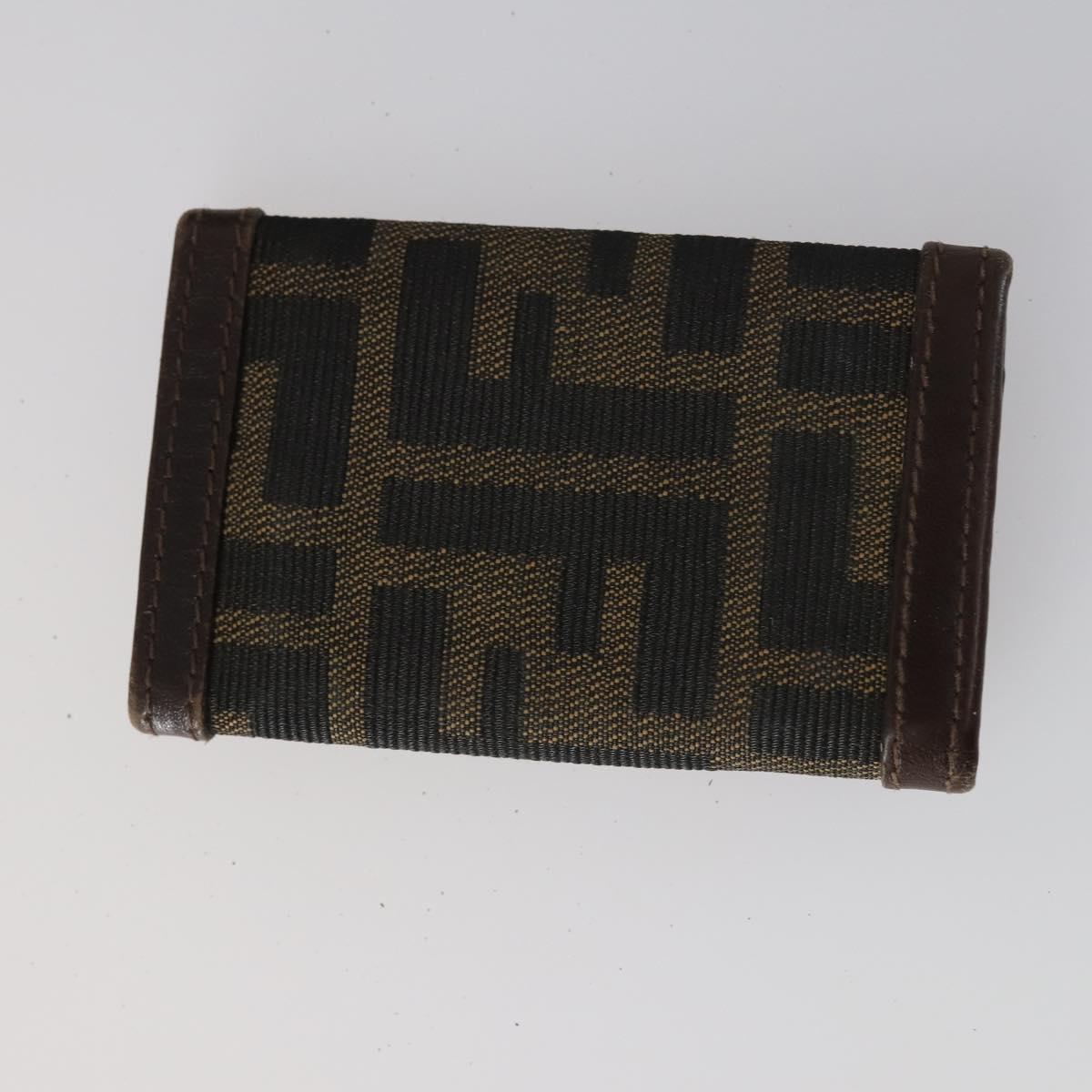 FENDI Pecan Canvas Wallet Leather 7Set Black Brown Auth bs30048