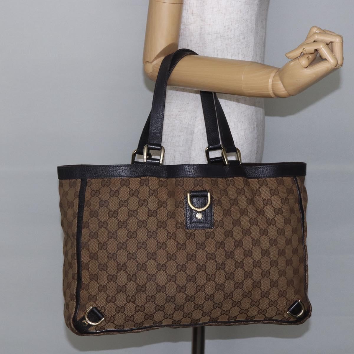 GUCCI GG Canvas Abbey Tote Bag Beige Gold 141472 Auth bs30054