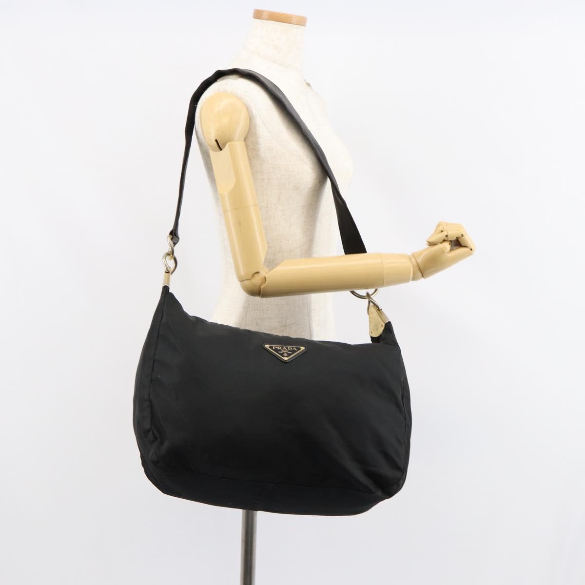 PRADA Shoulder Bag Nylon Leather Black Gold Auth bs30072