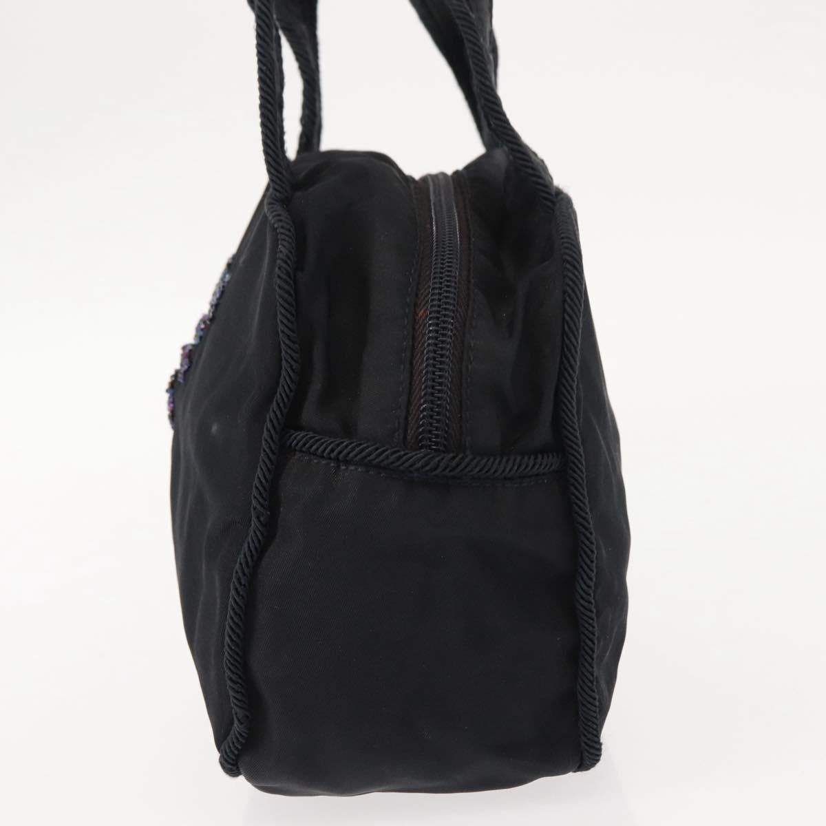 PRADA Beads Tote Bag Nylon Black Silver Auth bs30073