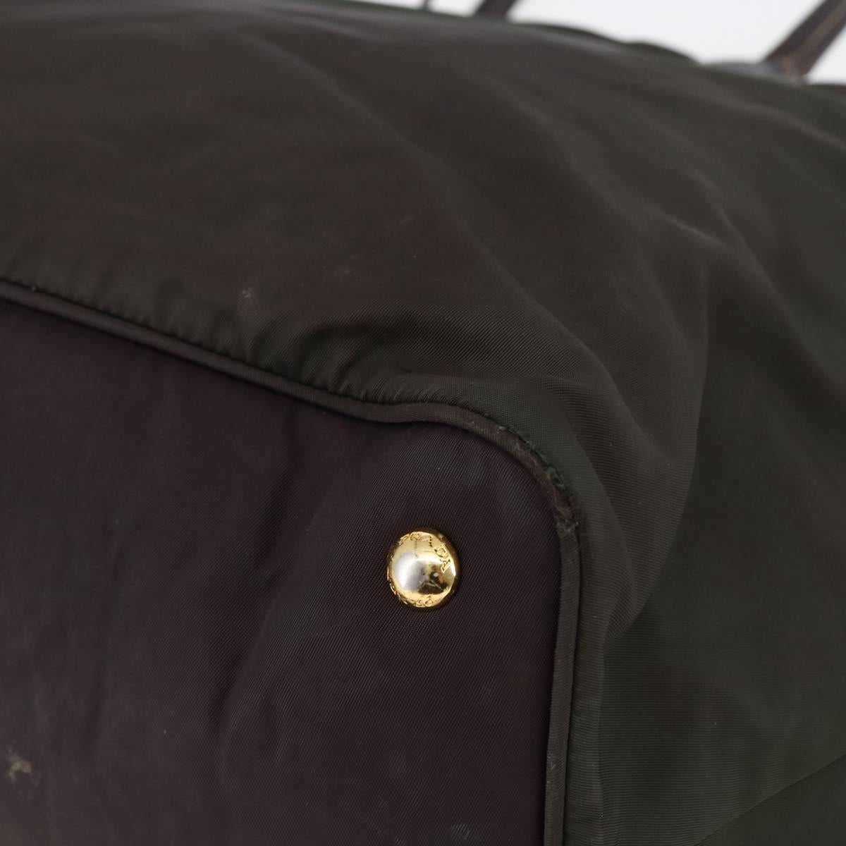 PRADA Tote Bag Nylon Khaki Gold Auth bs30074