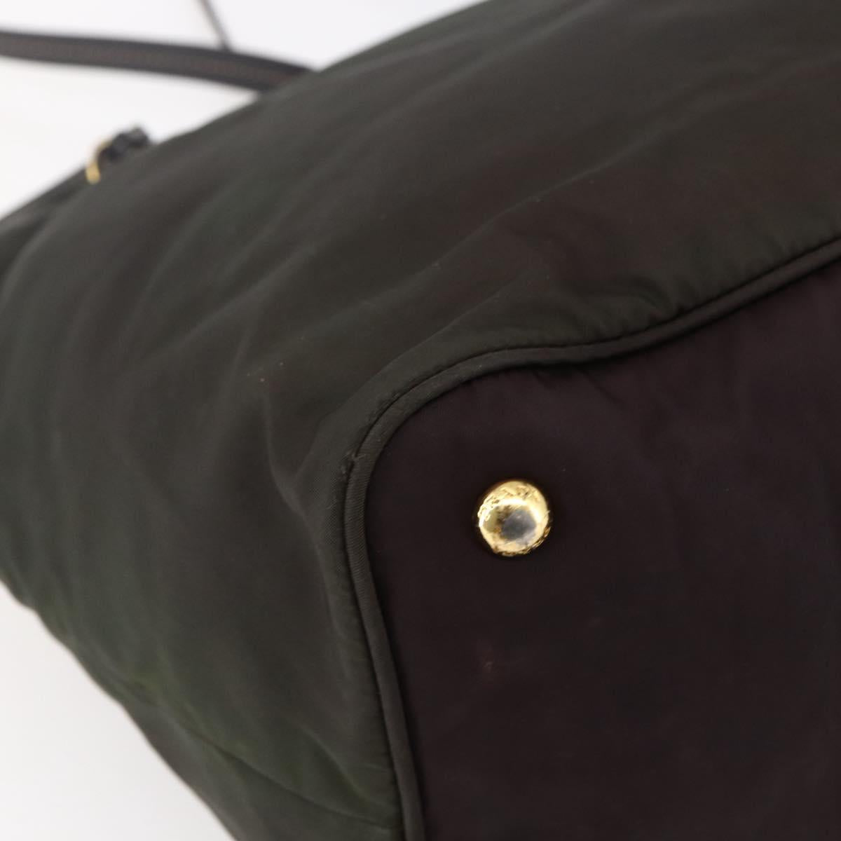 PRADA Tote Bag Nylon Khaki Gold Auth bs30074