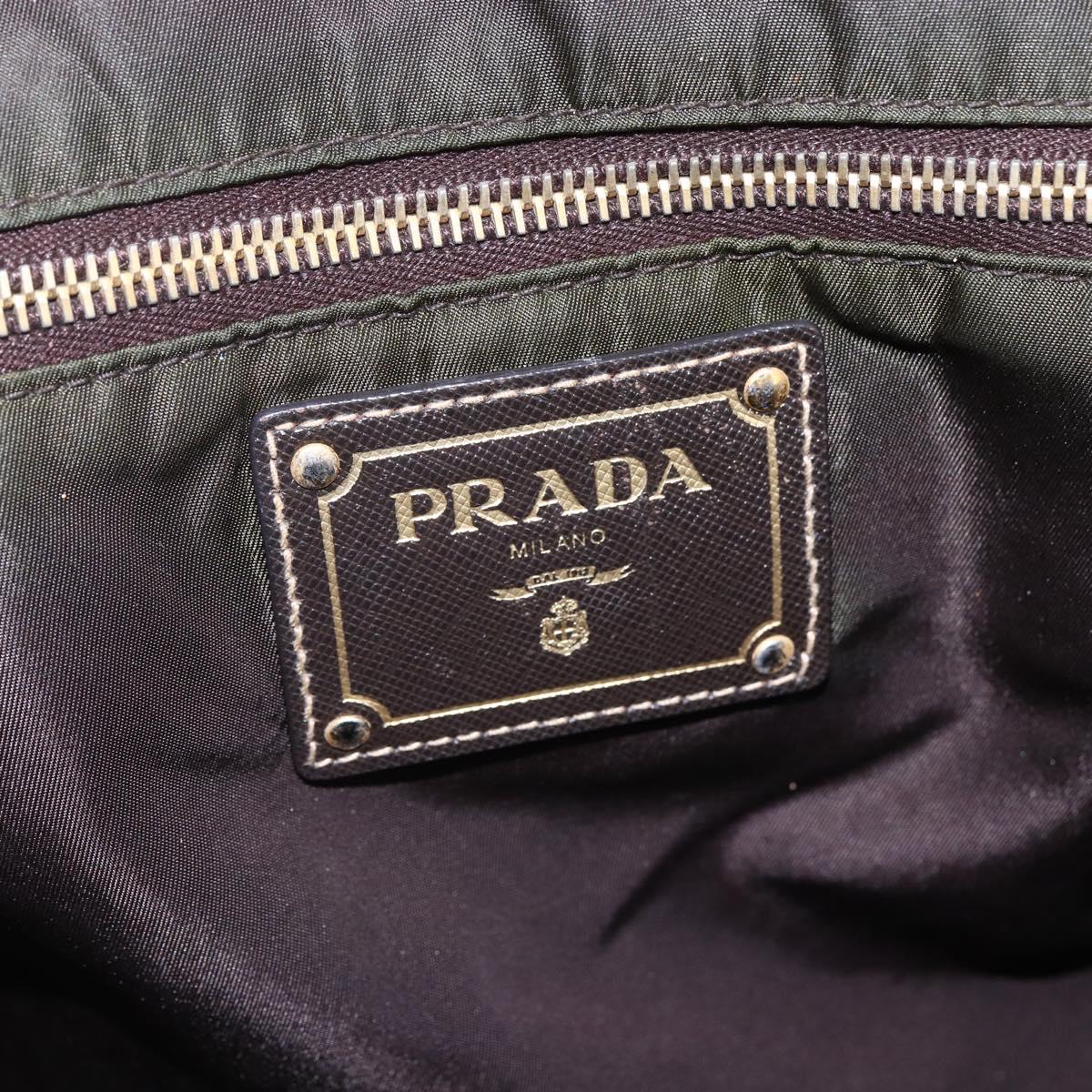PRADA Tote Bag Nylon Khaki Gold Auth bs30074