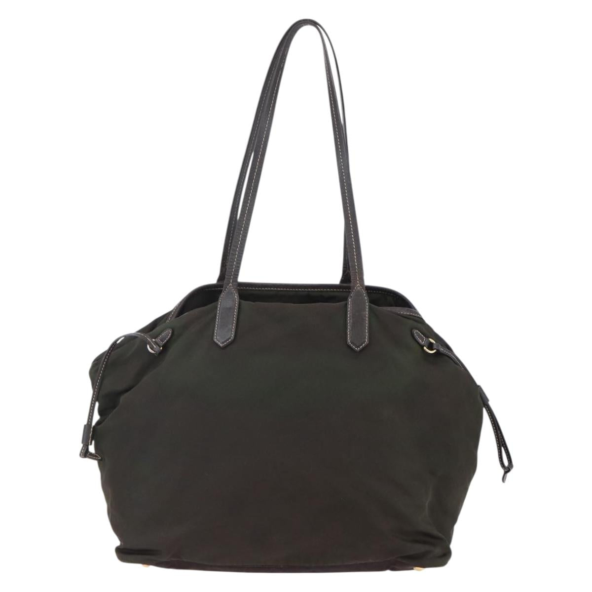 PRADA Tote Bag Nylon Khaki Gold Auth bs30074