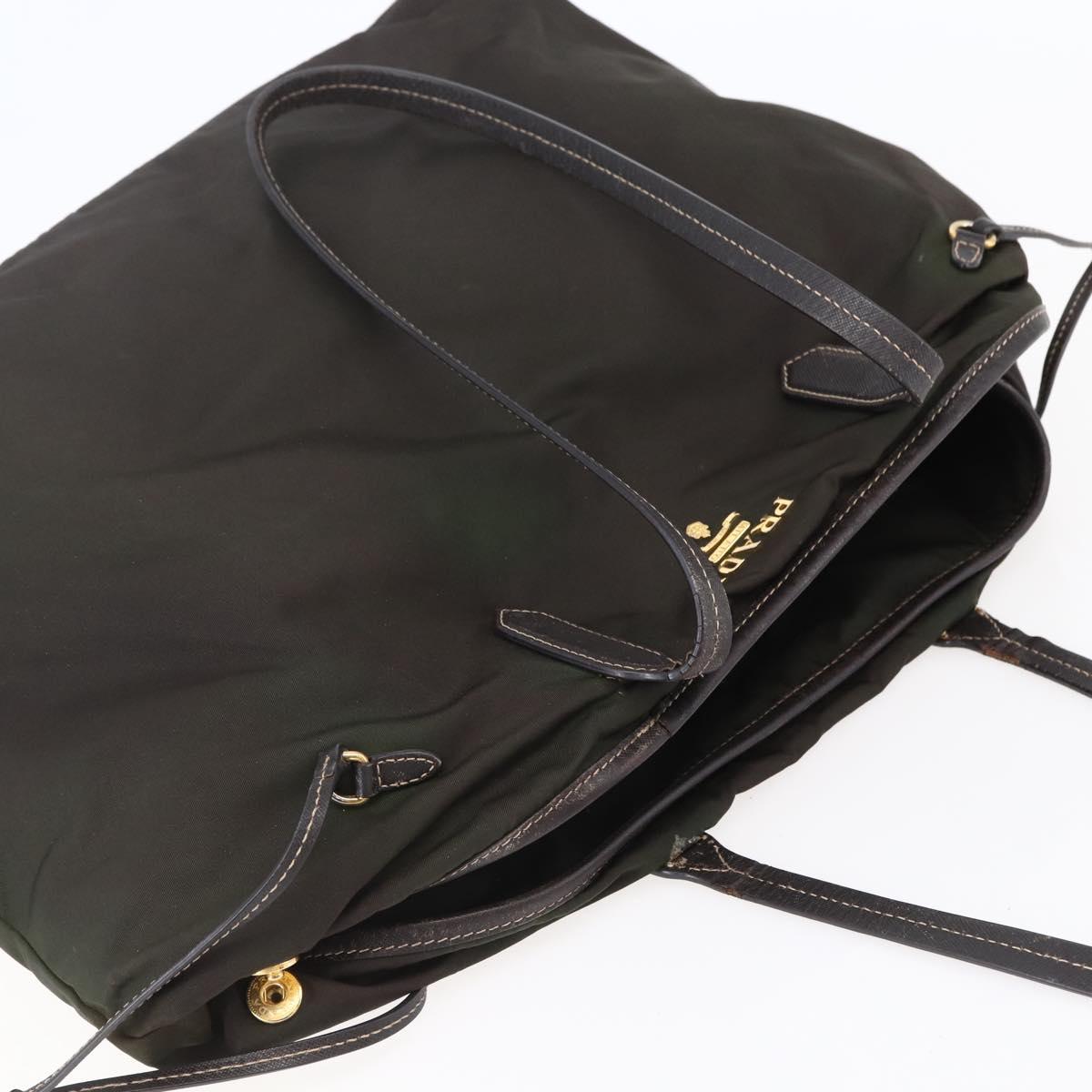 PRADA Tote Bag Nylon Khaki Gold Auth bs30074