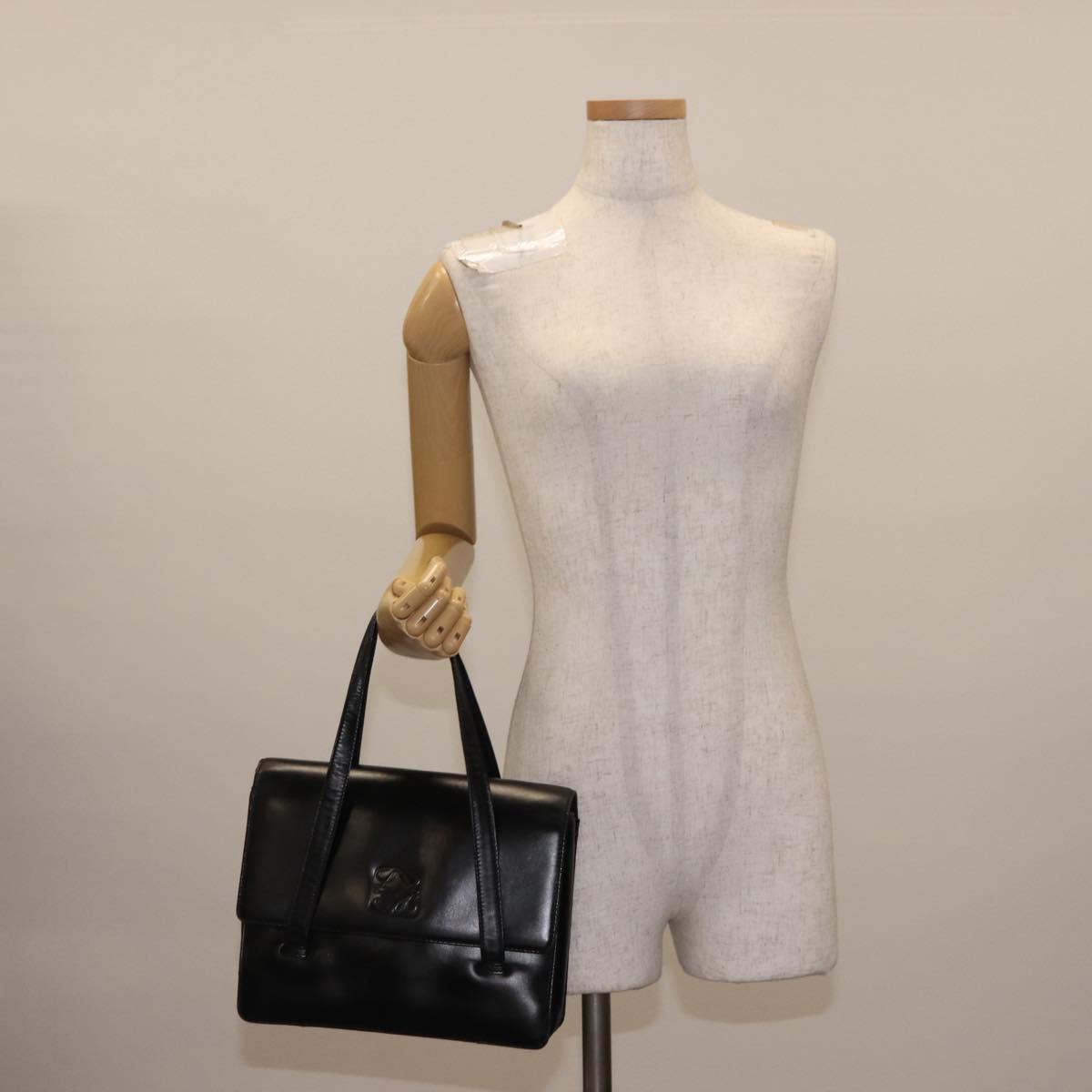 LOEWE Anagram Tote Bag Leather Black Gold Auth bs30079