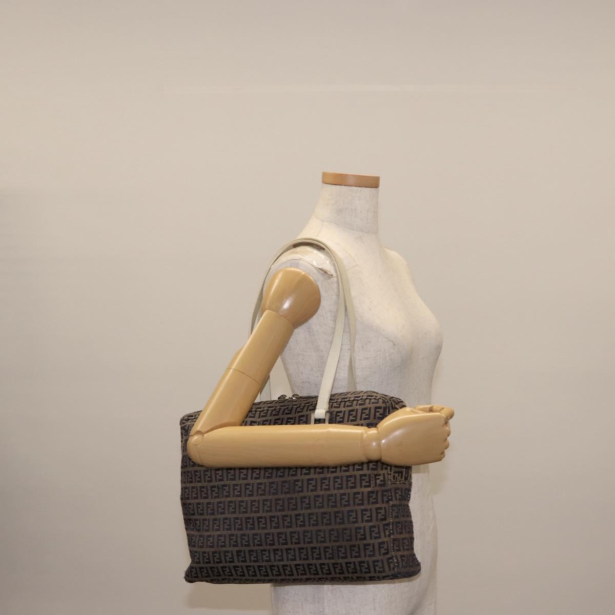 FENDI Zucchino Canvas Tote Bag Navy Gold Auth bs30080