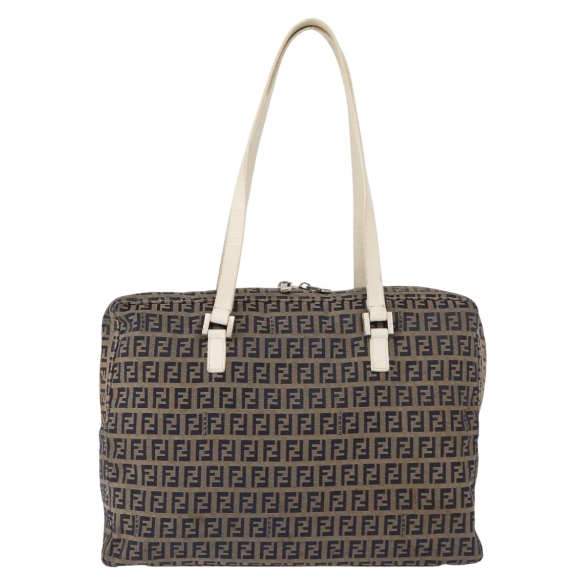 FENDI Zucchino Canvas Tote Bag Navy Gold Auth bs30080