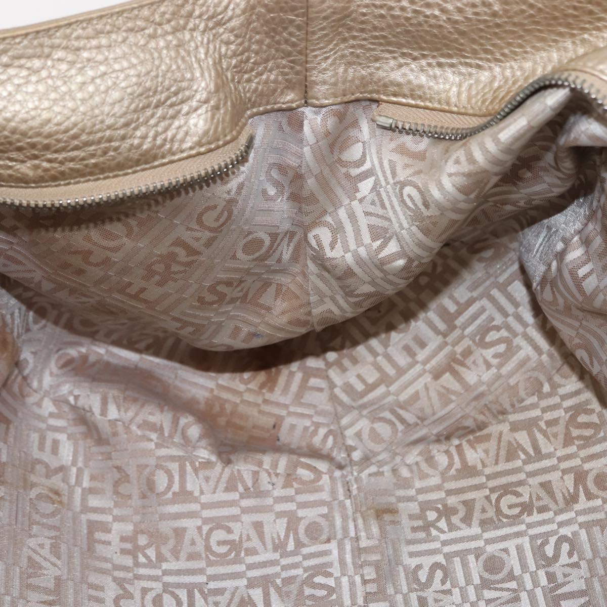 Salvatore Ferragamo Gancini Marissa Tote Bag Leather Beige Silver Auth bs30081