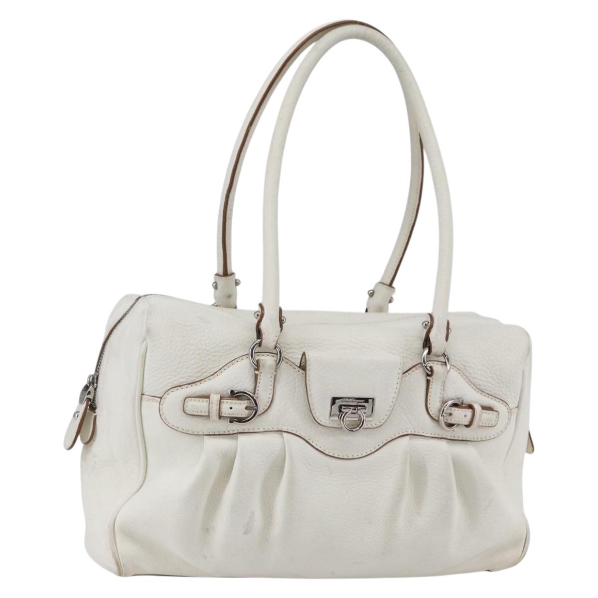 Salvatore Ferragamo Gancini Marissa Tote Bag Leather White Silver Auth bs30082