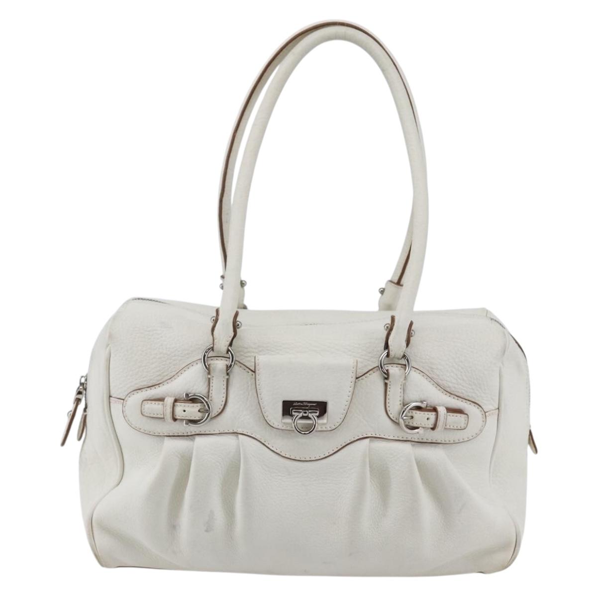 Salvatore Ferragamo Gancini Marissa Tote Bag Leather White Silver Auth bs30082