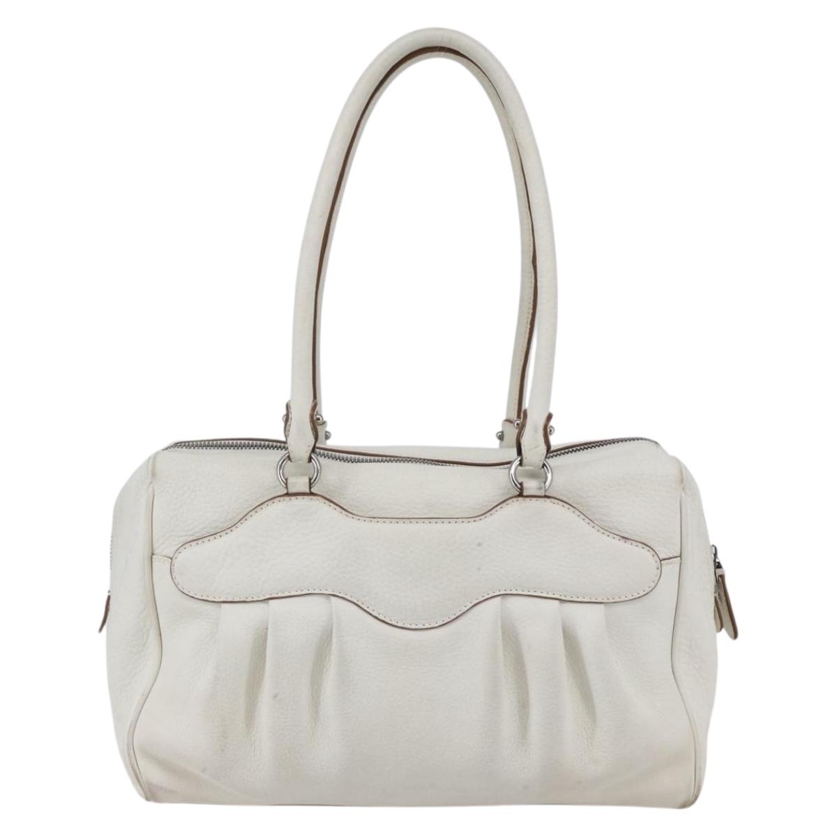 Salvatore Ferragamo Gancini Marissa Tote Bag Leather White Silver Auth bs30082