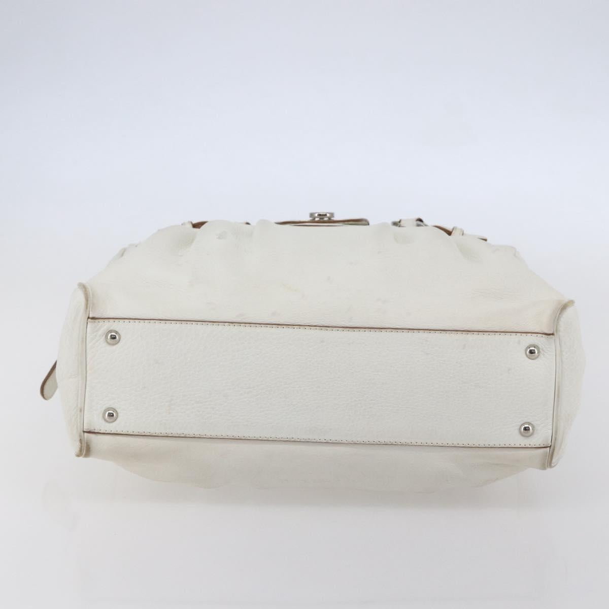 Salvatore Ferragamo Gancini Marissa Tote Bag Leather White Silver Auth bs30082