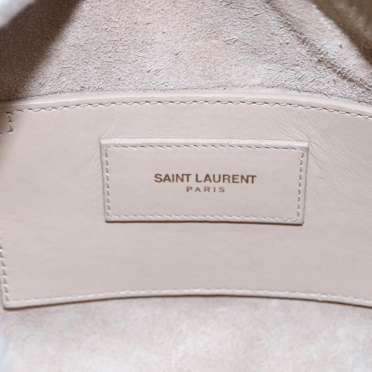 SAINT LAURENT Mini Boston Bag Leather 2way Beige Gold Auth bs30083