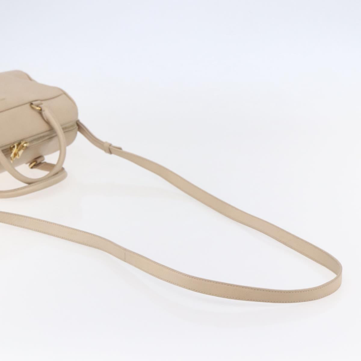 SAINT LAURENT Mini Boston Bag Leather 2way Beige Gold Auth bs30083