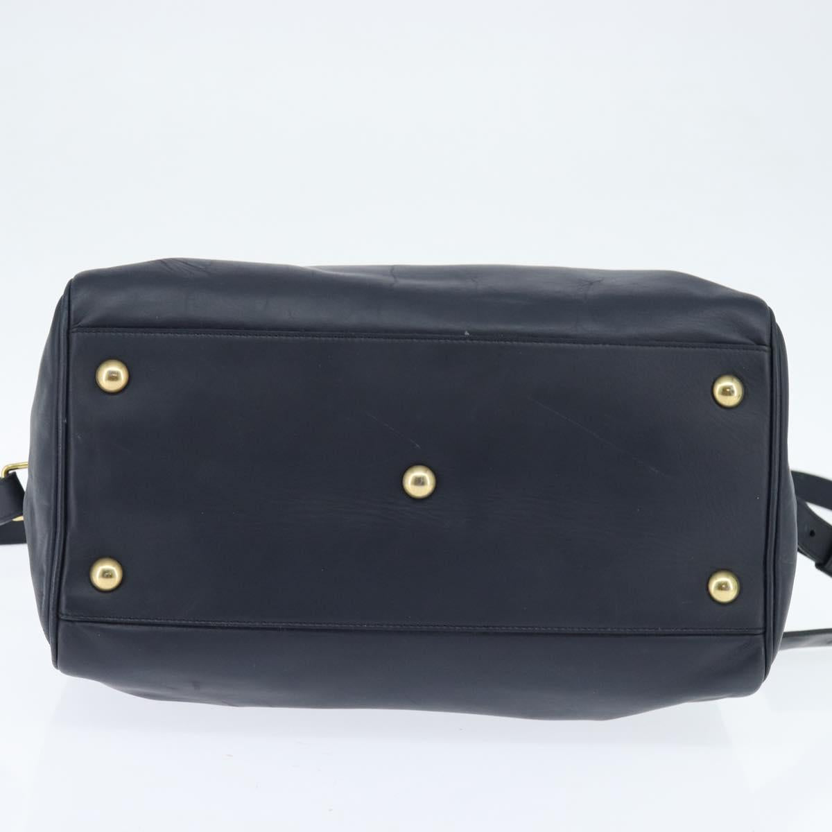 SAINT LAURENT Mini Boston Bag Leather 2way Navy Gold Auth bs30084