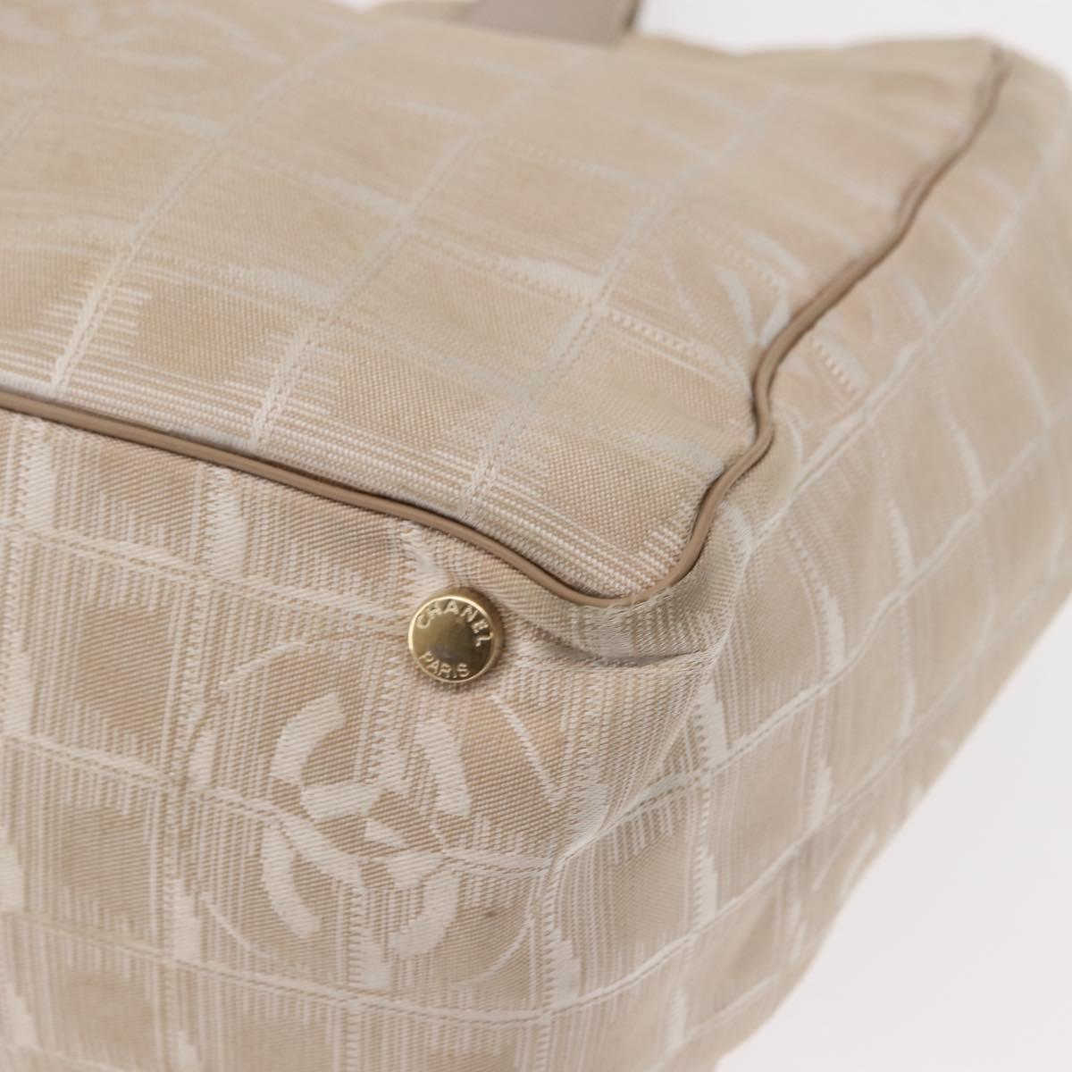 CHANEL New Travel Line Tote Bag Nylon Beige Gold CC Auth bs30087