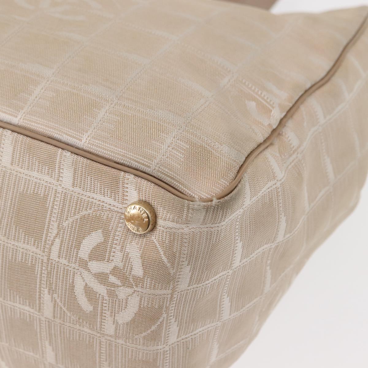 CHANEL New Travel Line Tote Bag Nylon Beige Gold CC Auth bs30087