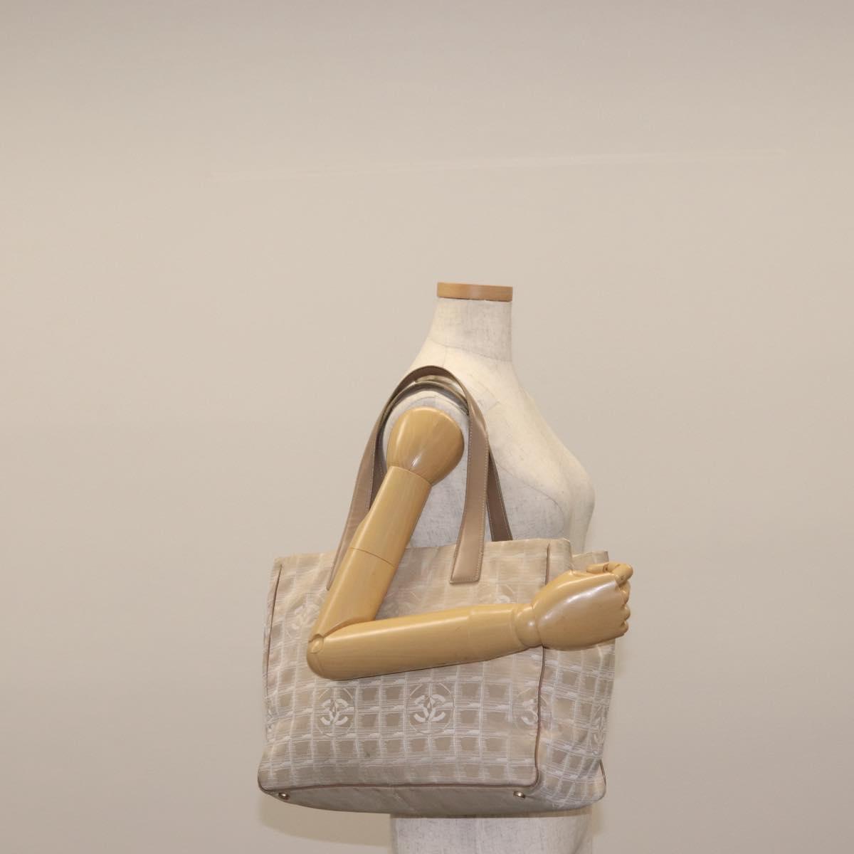 CHANEL New Travel Line Tote Bag Nylon Beige Gold CC Auth bs30087