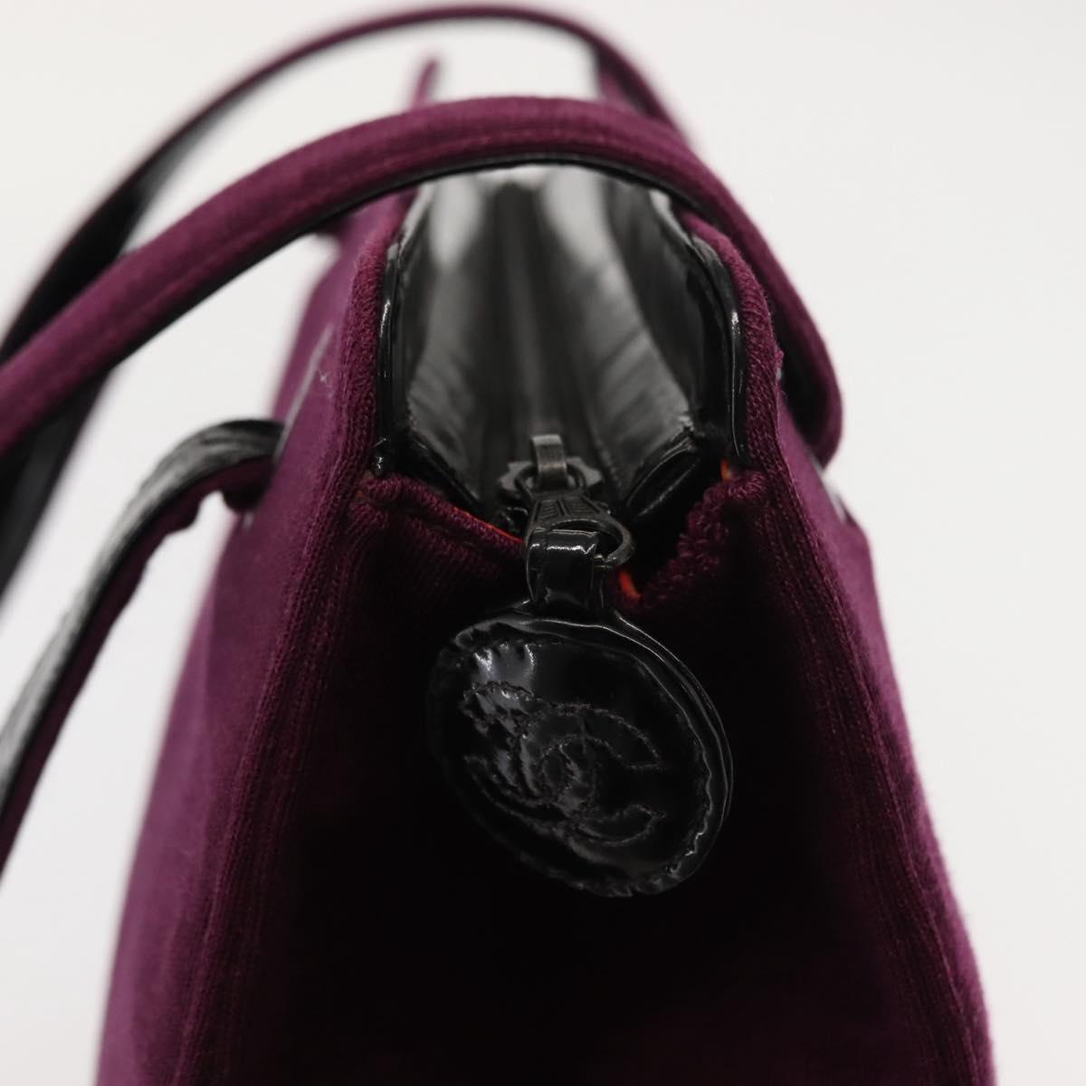 CHANEL Tote Bag Cotton Purple Black CC Auth bs30089
