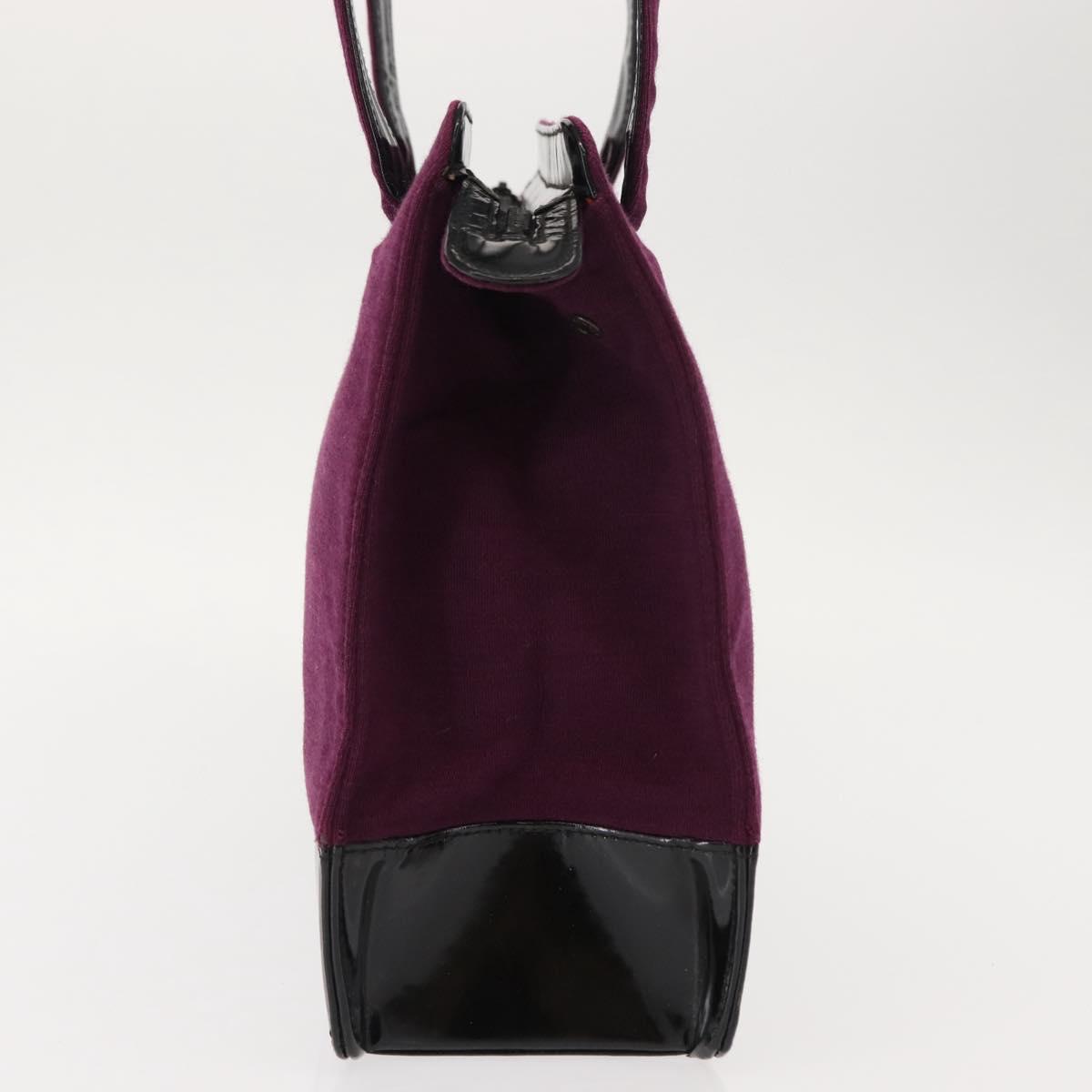 CHANEL Tote Bag Cotton Purple Black CC Auth bs30089