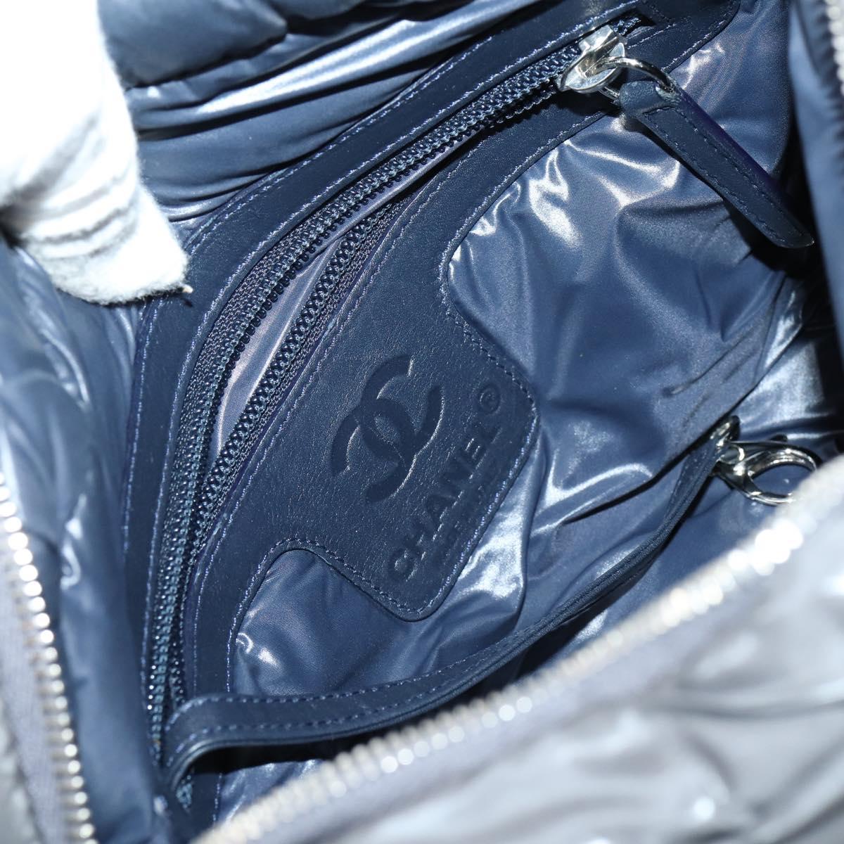 CHANEL Cococoon Shoulder Bag Nylon Gray Silver CC Auth bs30090
