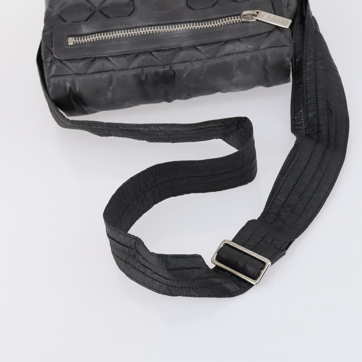 CHANEL Cococoon Shoulder Bag Nylon Gray Silver CC Auth bs30090