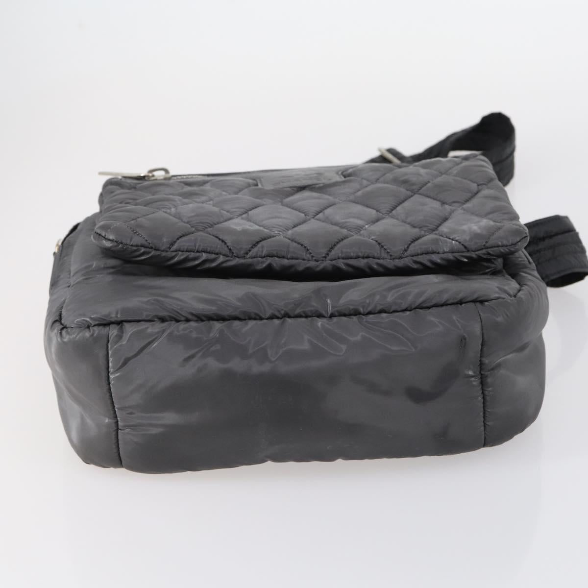 CHANEL Cococoon Shoulder Bag Nylon Gray Silver CC Auth bs30090