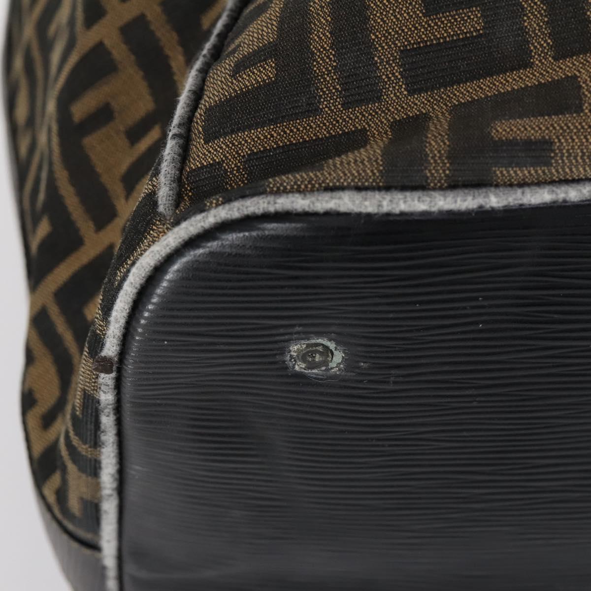 FENDI Zucca Canvas Boston Bag Black Brown Auth bs30091