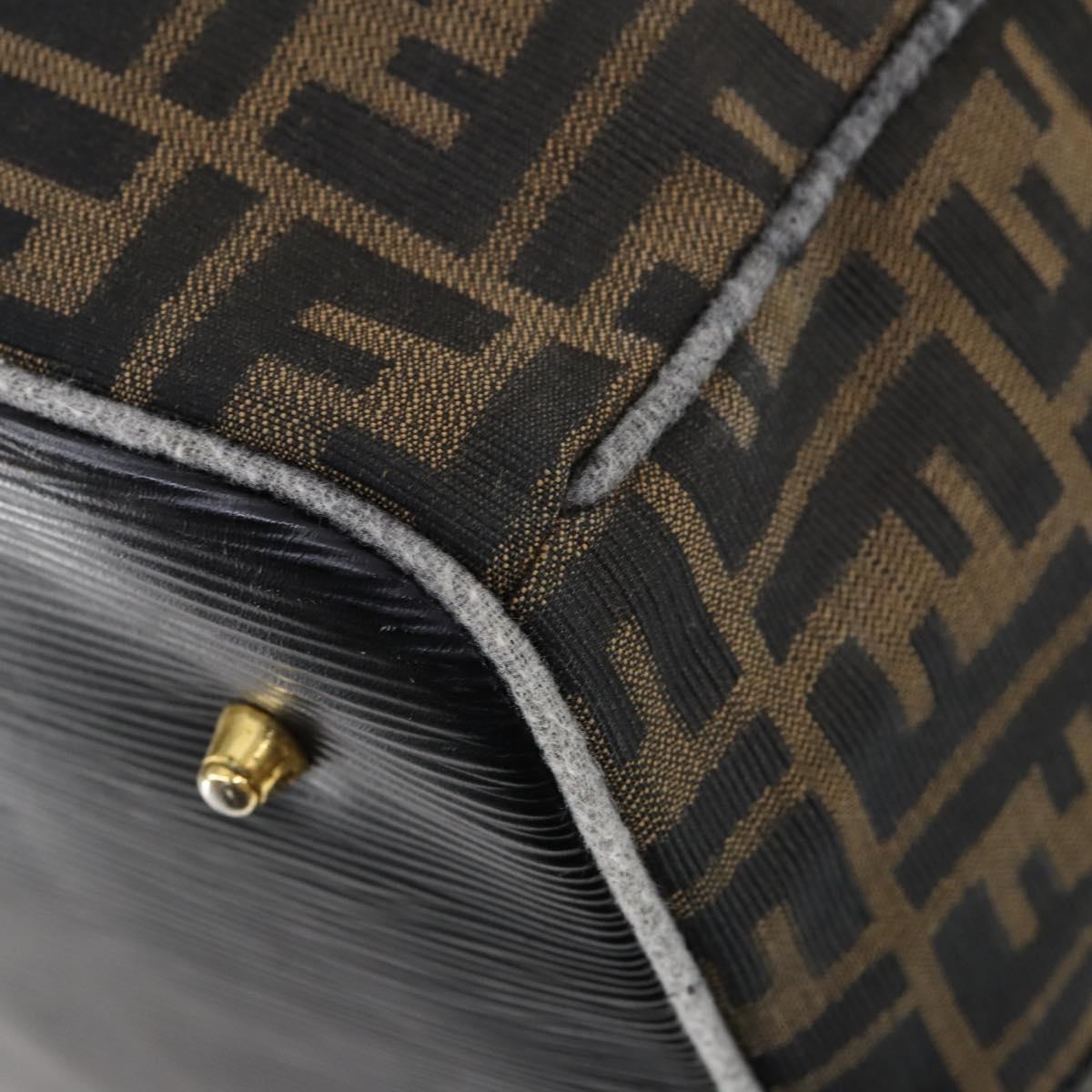 FENDI Zucca Canvas Boston Bag Black Brown Auth bs30091