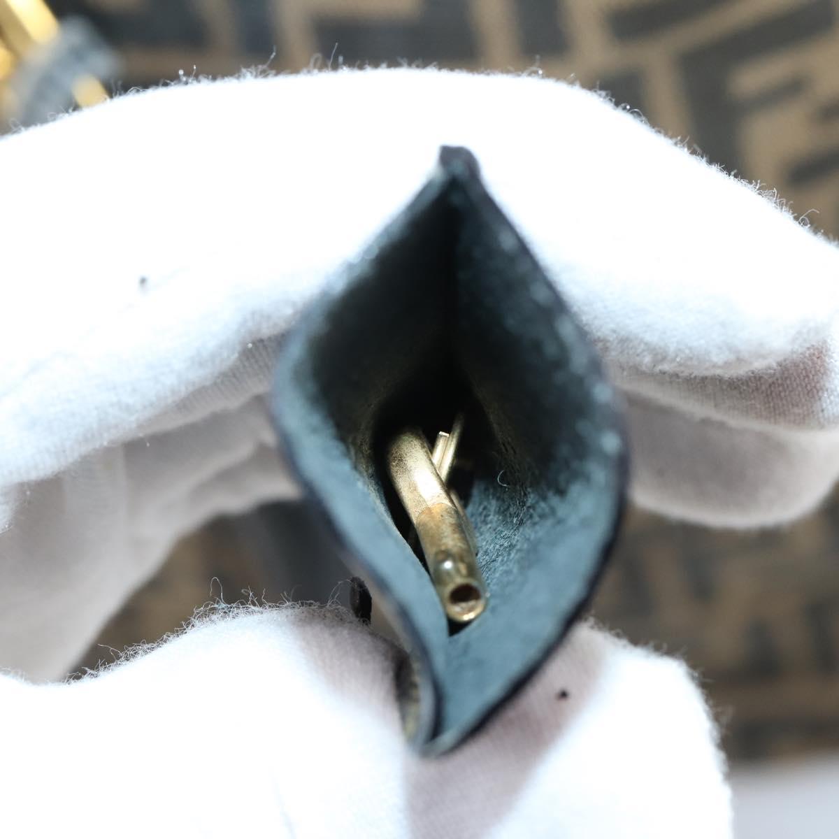 FENDI Zucca Canvas Boston Bag Black Brown Auth bs30091