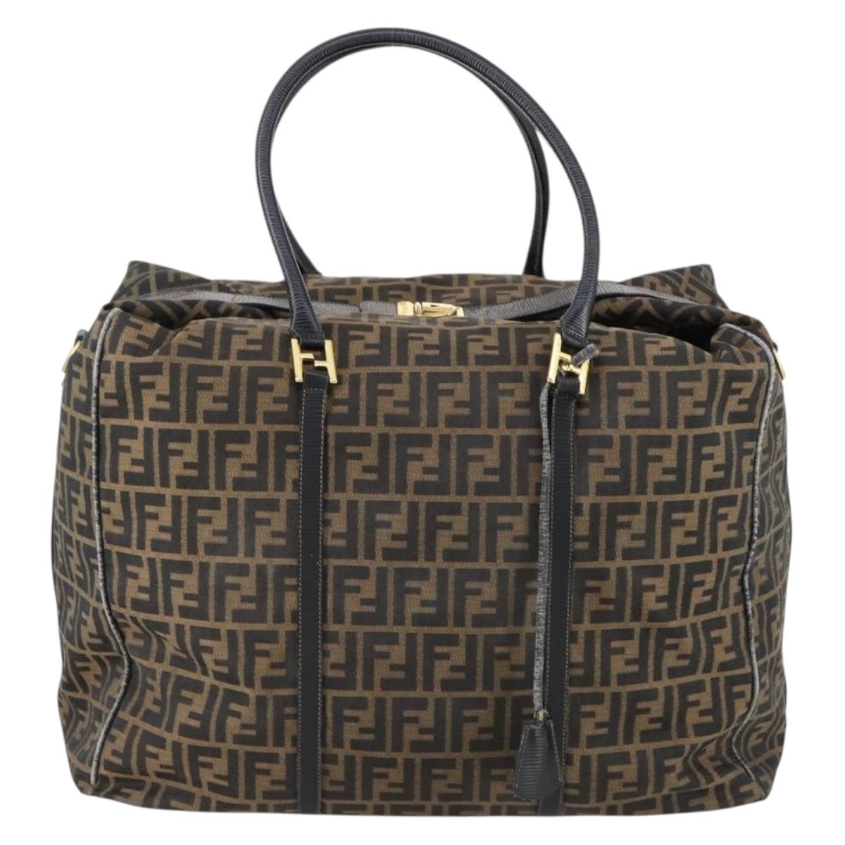 FENDI Zucca Canvas Boston Bag Black Brown Auth bs30091