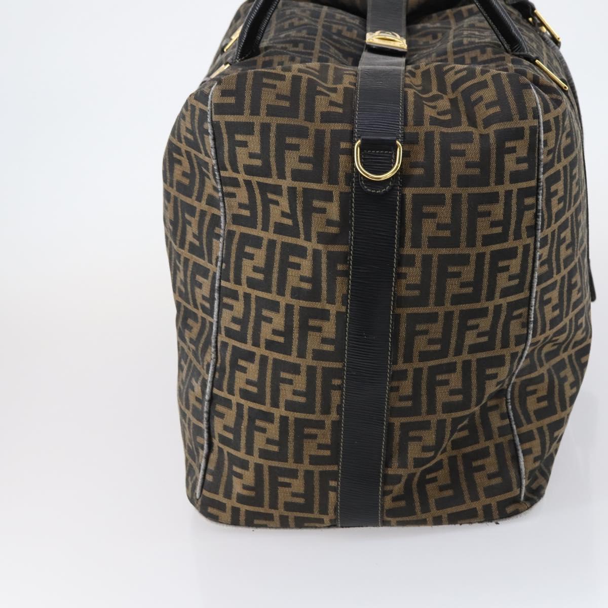 FENDI Zucca Canvas Boston Bag Black Brown Auth bs30091