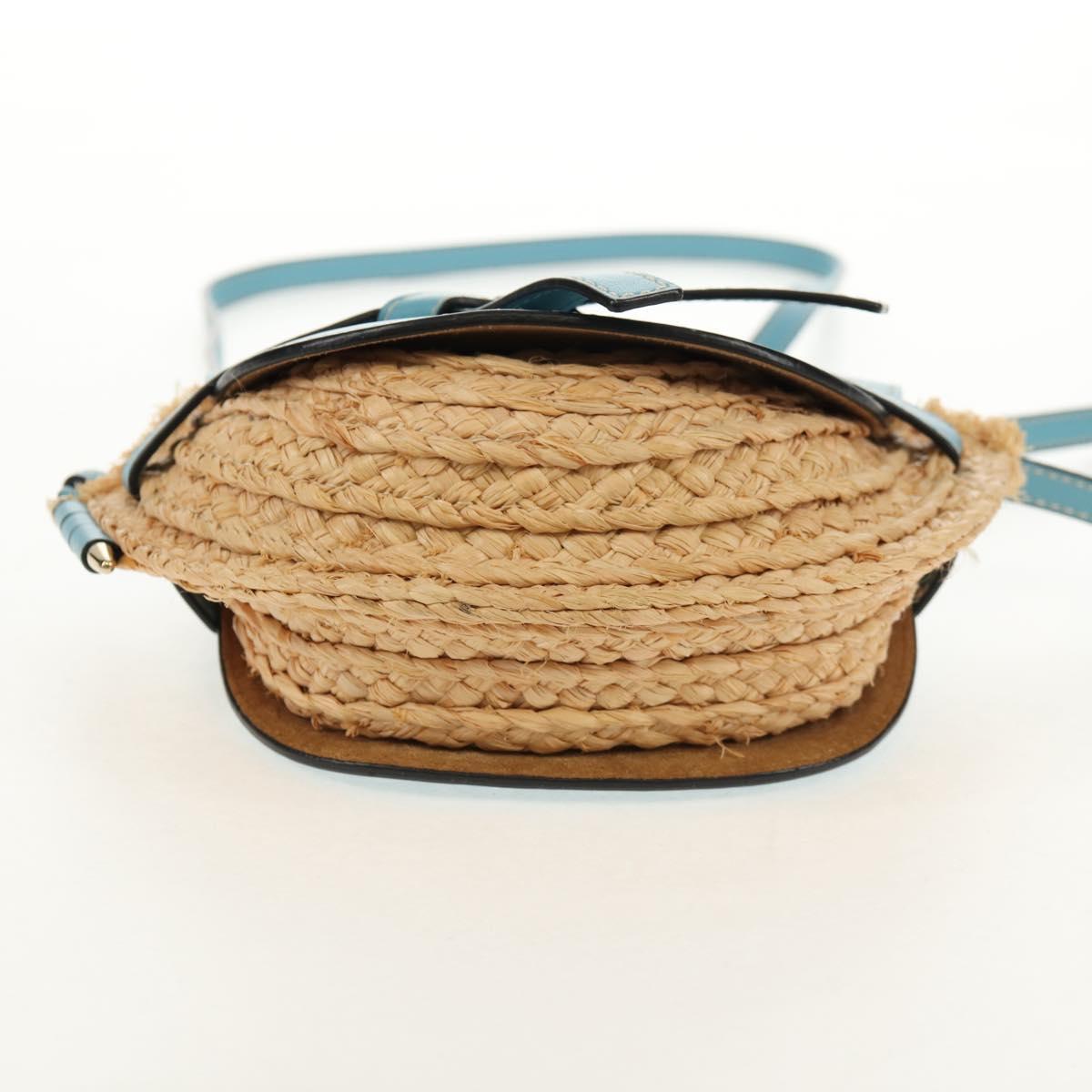 LOEWE Gate Bag Mini Shoulder Bag straw Beige Light Blue Auth bs30097A