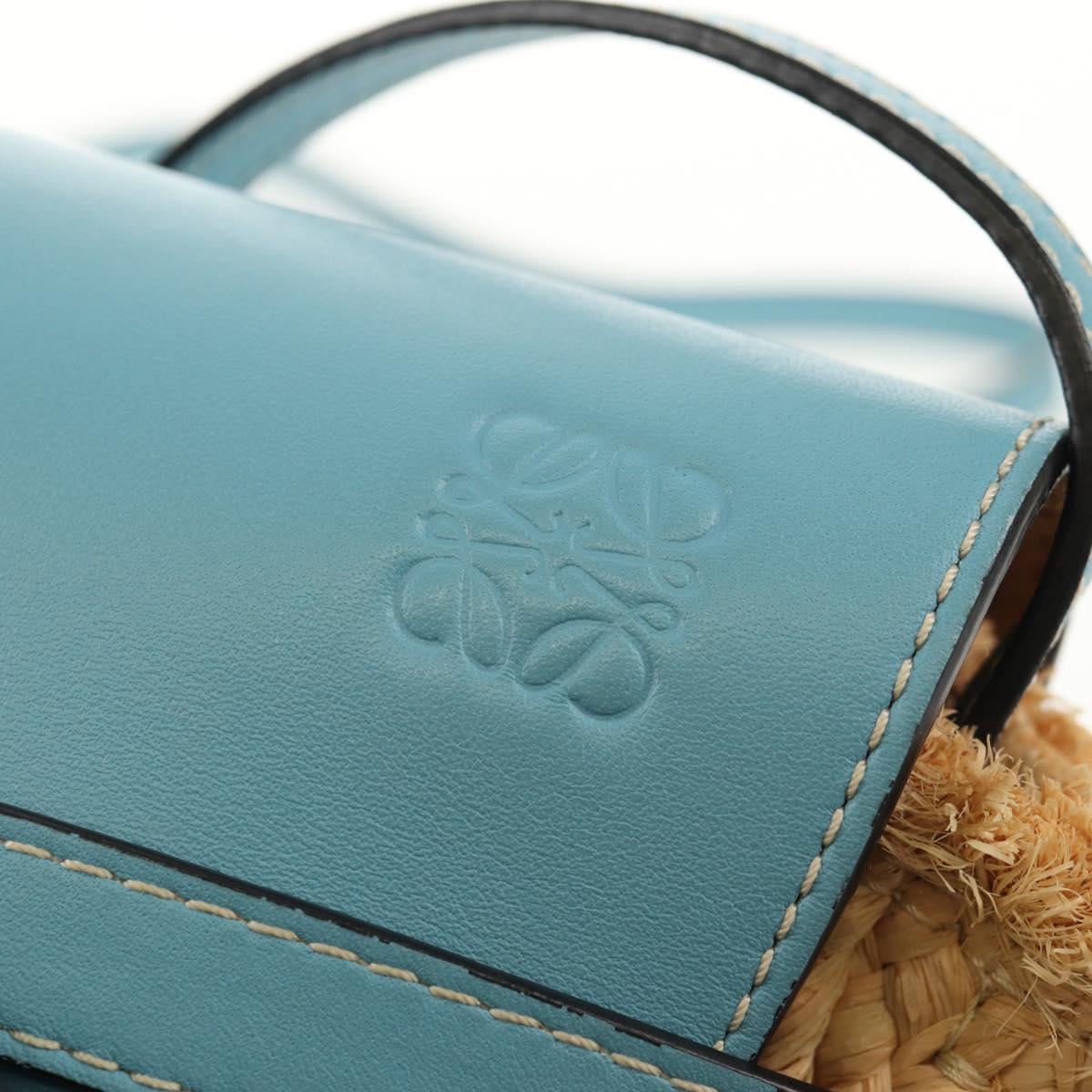 LOEWE Gate Bag Mini Shoulder Bag straw Beige Light Blue Auth bs30097M