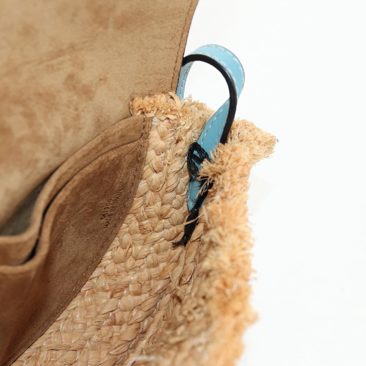 LOEWE Gate Bag Mini Shoulder Bag straw Beige Light Blue Auth bs30097M