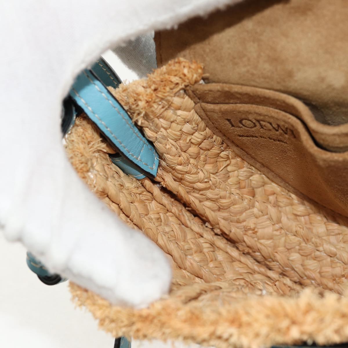 LOEWE Gate Bag Mini Shoulder Bag straw Beige Light Blue Auth bs30097A