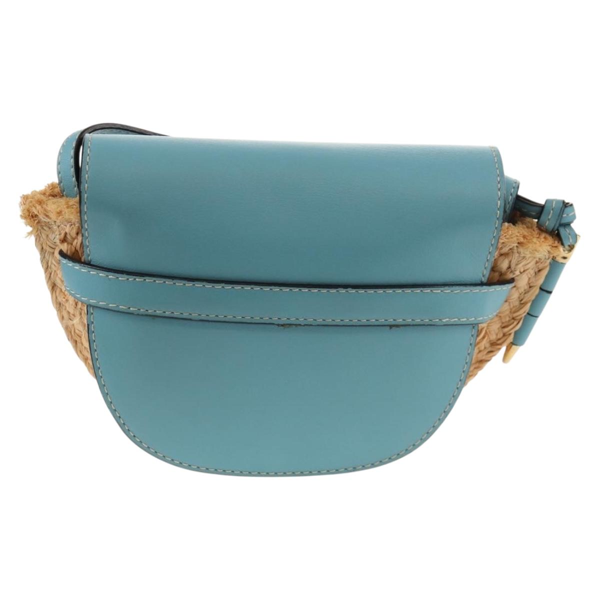 LOEWE Gate Bag Mini Shoulder Bag straw Beige Light Blue Auth bs30097M