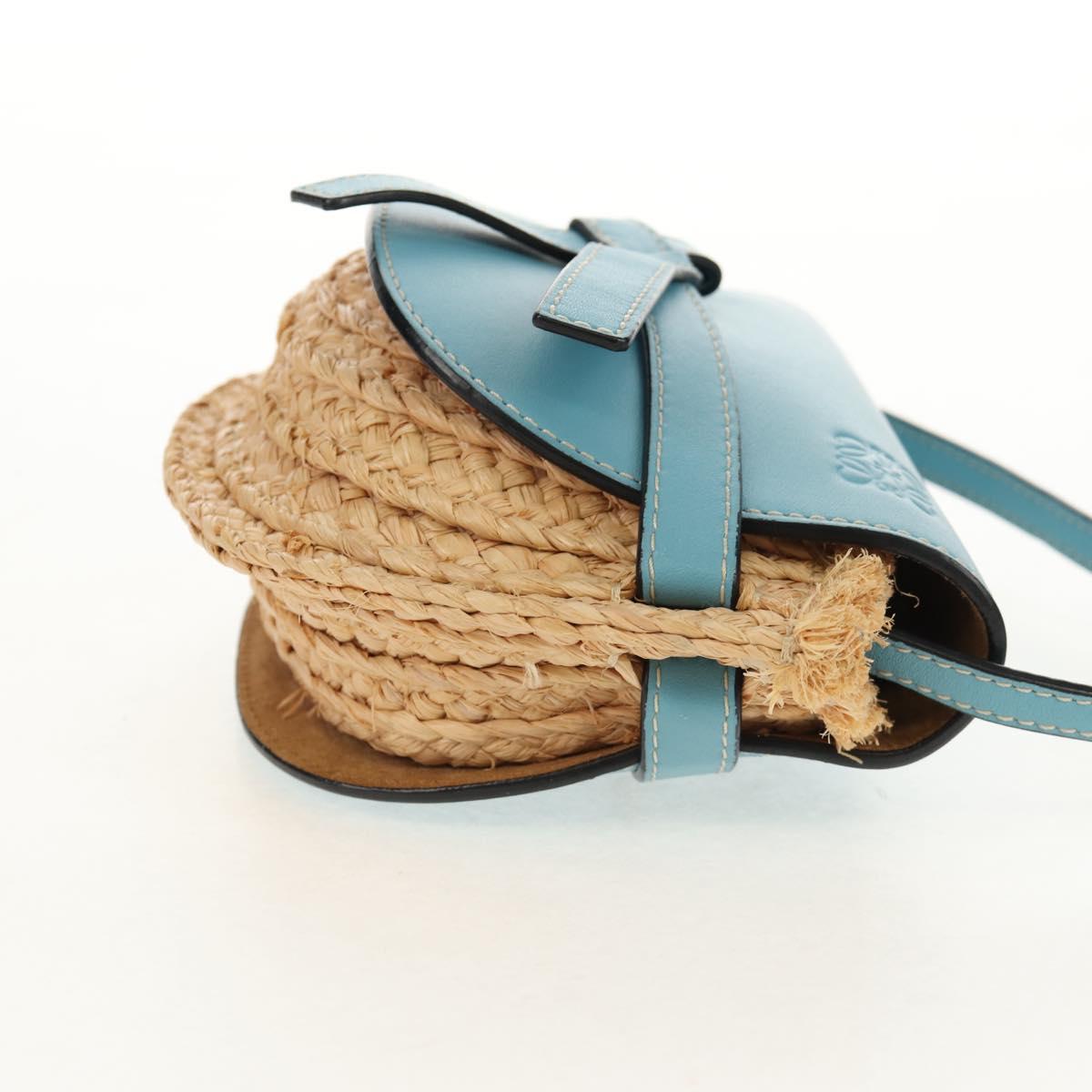 LOEWE Gate Bag Mini Shoulder Bag straw Beige Light Blue Auth bs30097A