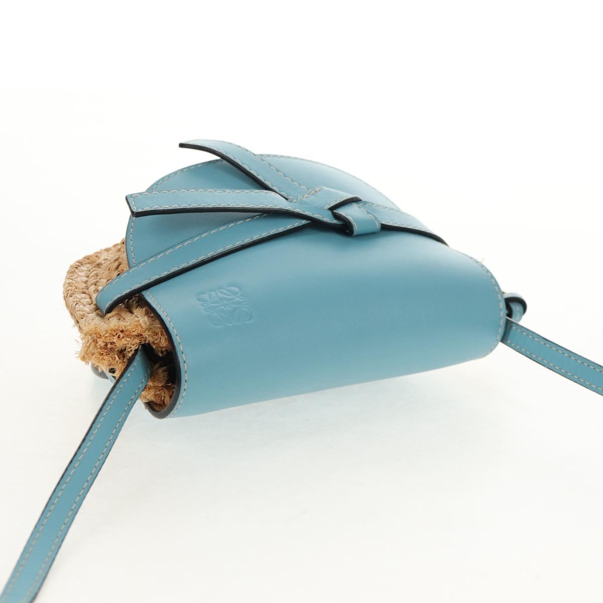LOEWE Gate Bag Mini Shoulder Bag straw Beige Light Blue Auth bs30097M
