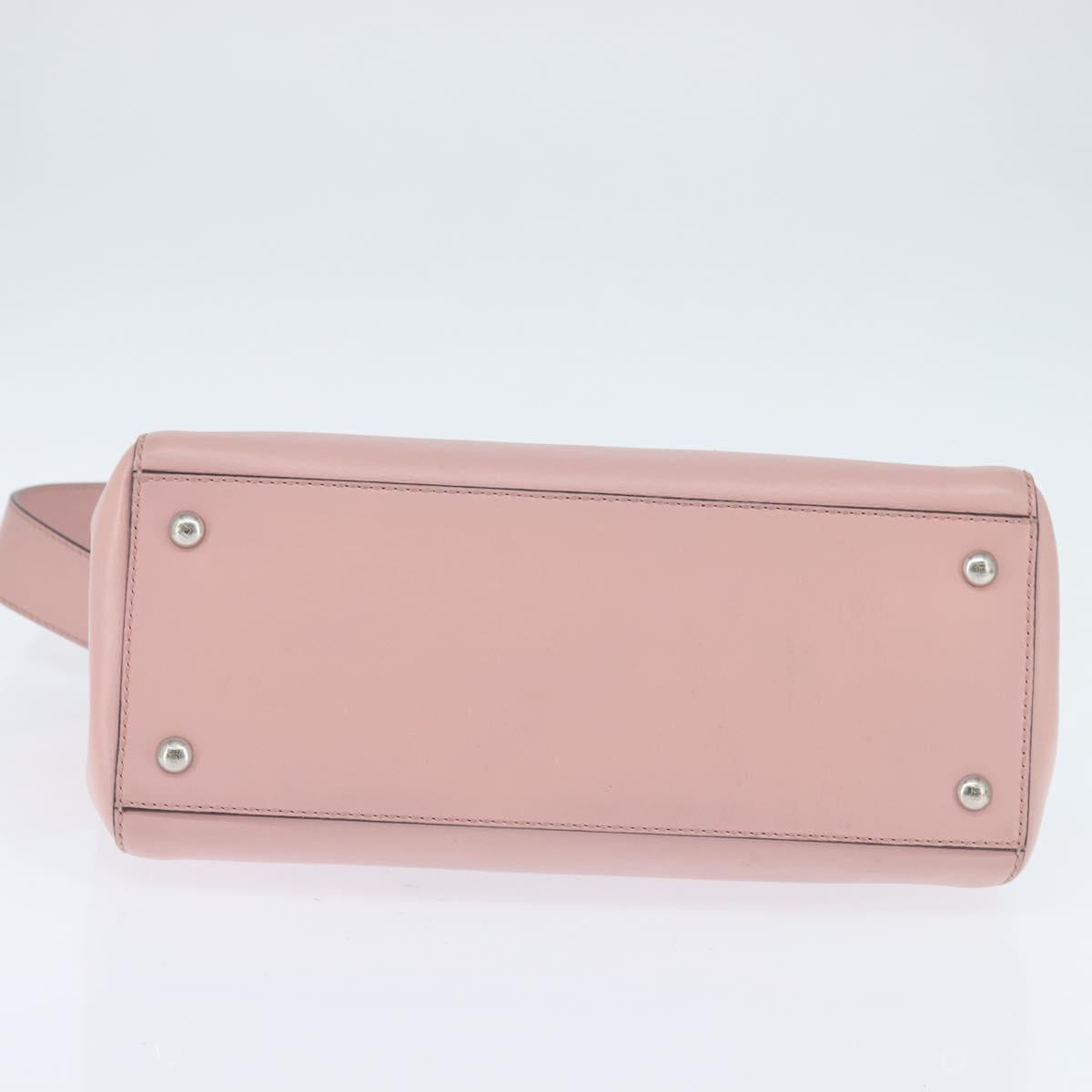 FENDI Dot Com Hand Bag Leather 2way Pink Silver Auth bs30098