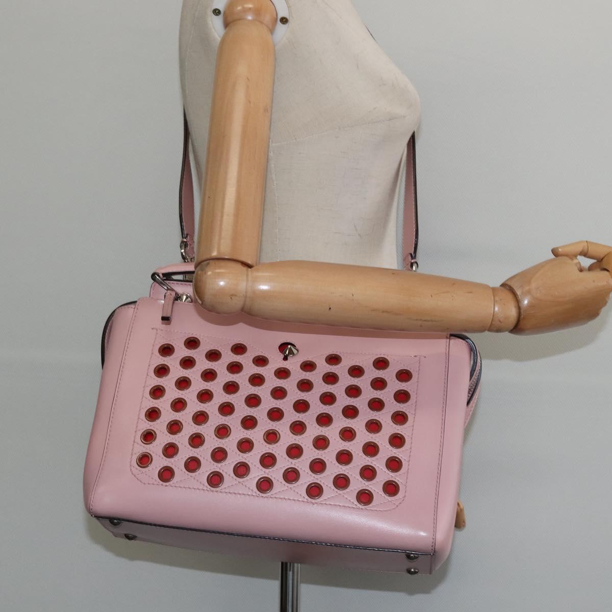 FENDI Dot Com Hand Bag Leather 2way Pink Silver Auth bs30098
